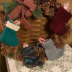 4 Mini Hand Knit Christmas Gift Stockings